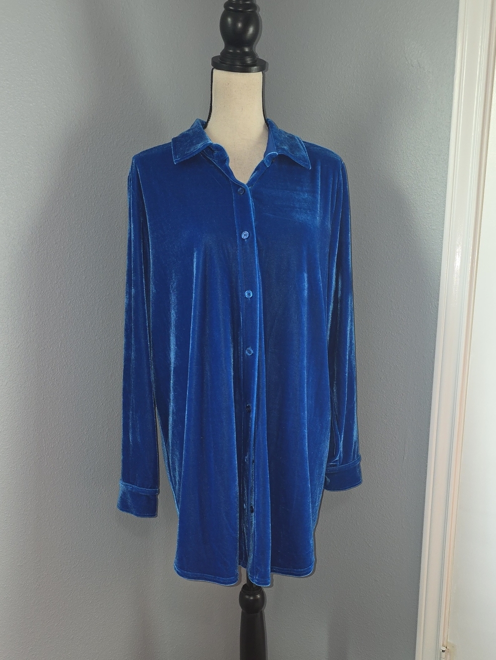 Soft Surroundings Blue Velvet Button-Front Shirt Sz L